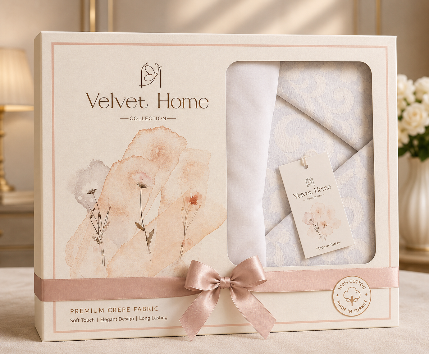 Drap 6 Pièces en Tissu Crêpe Blanc | Velvet Home Collection