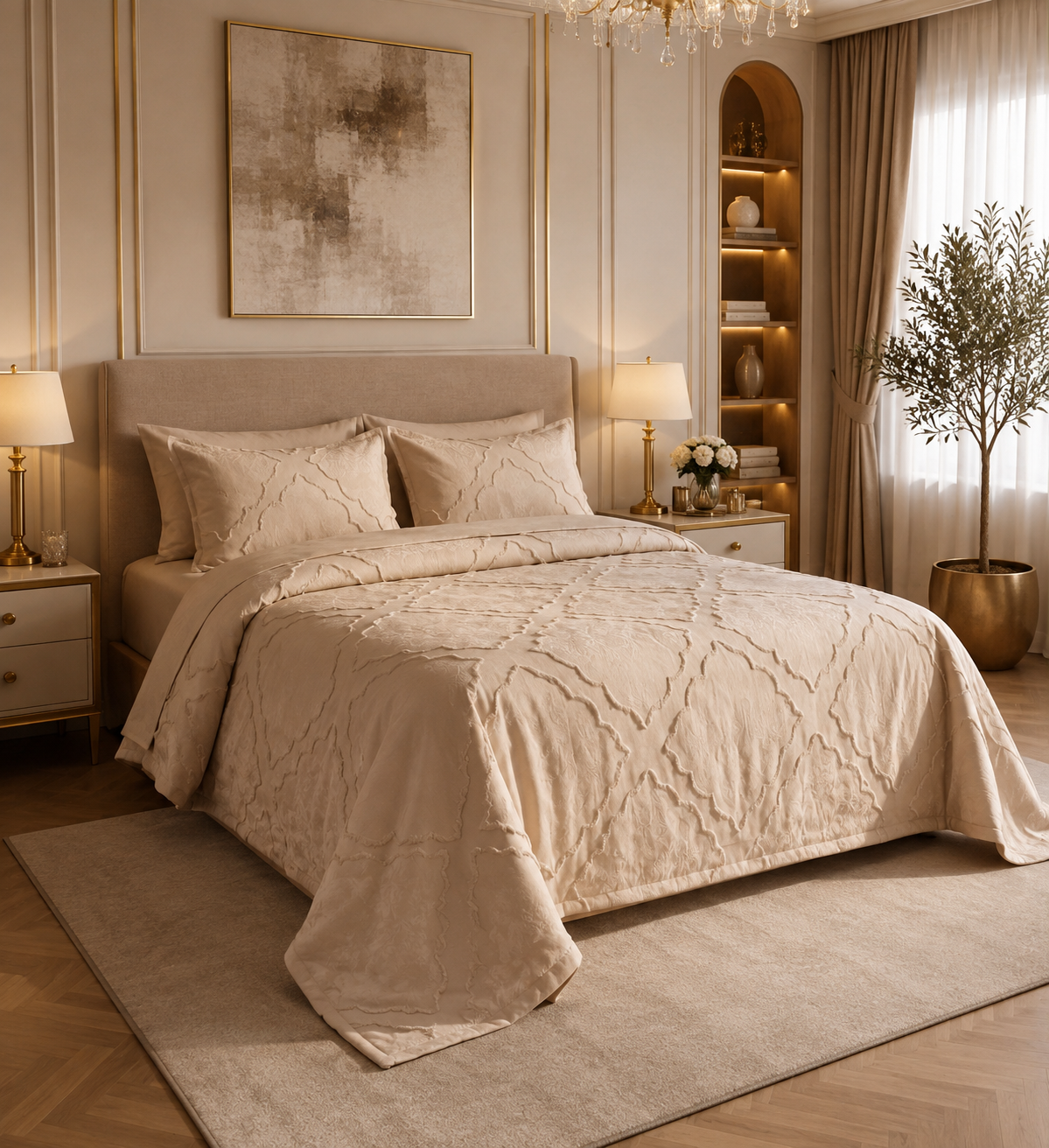 Drap 6 Pièces en Tissu Crêpe Beige | Velvet Home Collection
