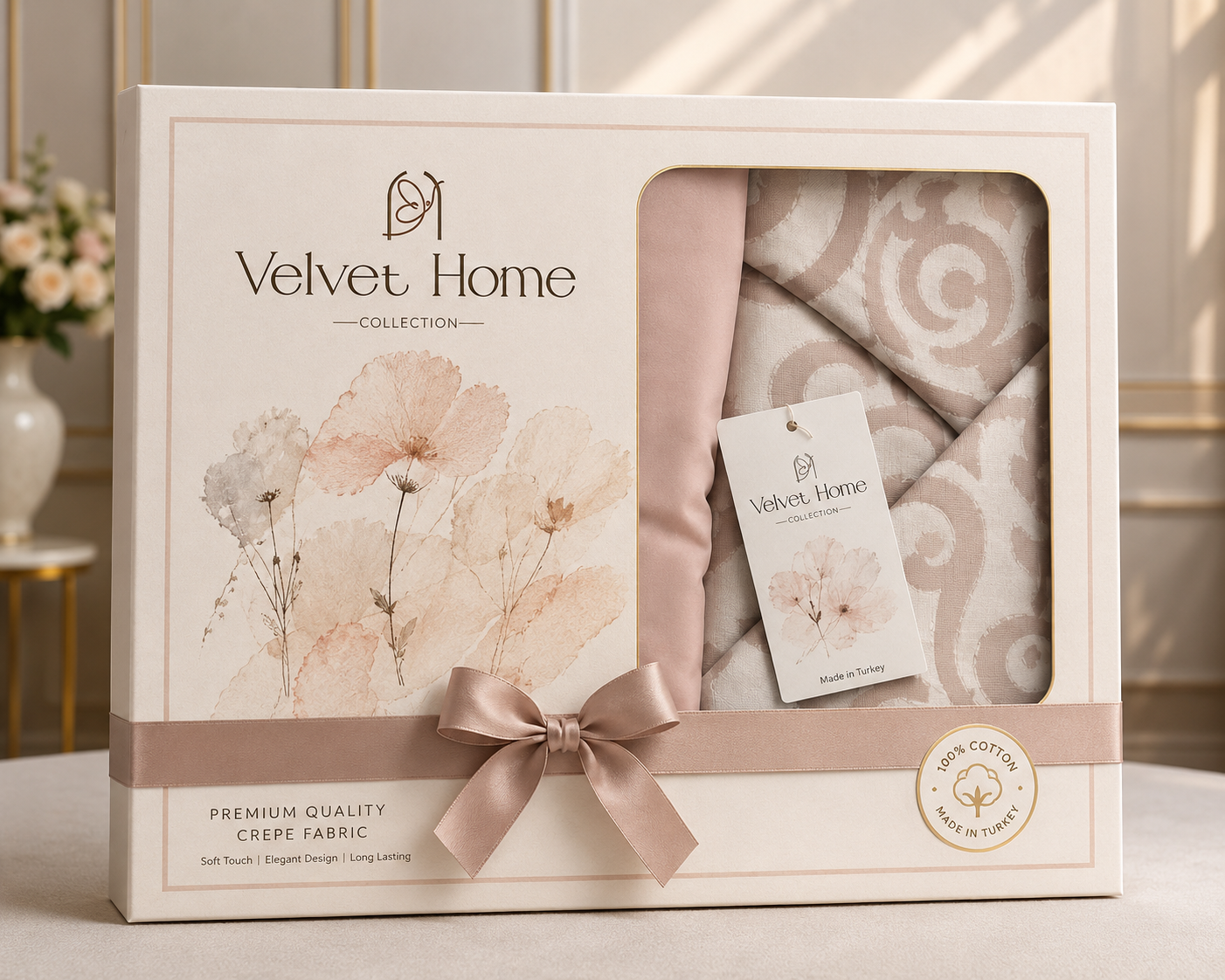 Drap 6 Pièces en Tissu Crêpe Rose | Velvet Home Collection