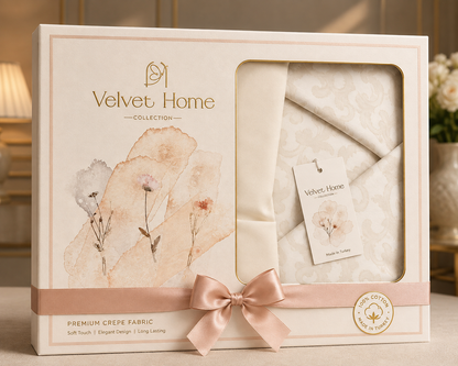 Drap 6 Pièces en Tissu Crêpe Beige | Velvet Home Collection