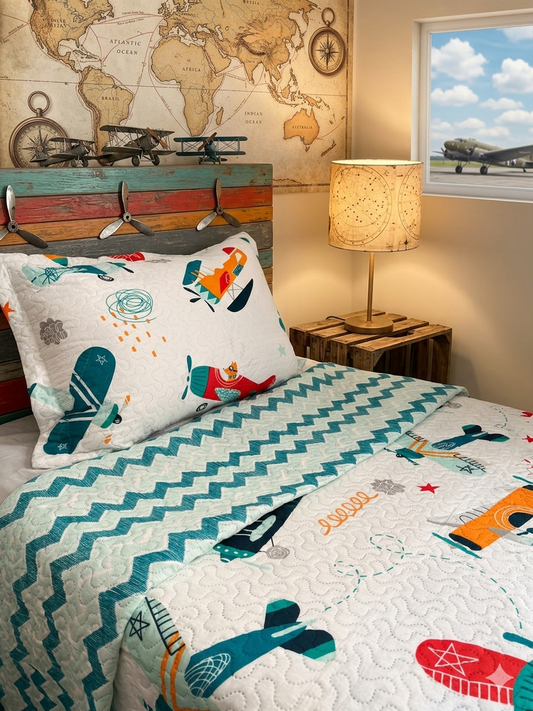 Couvre-lit enfant une place – Univers avion et aventure