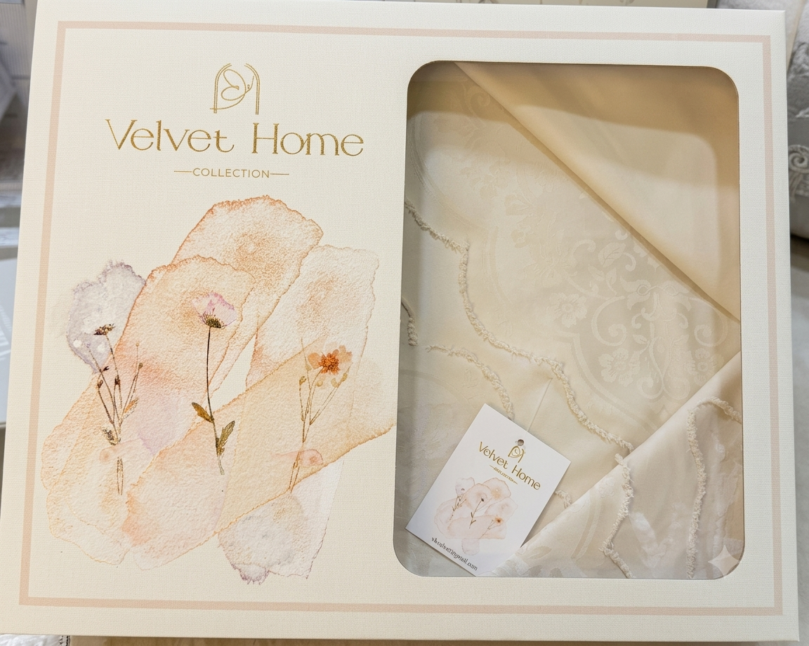 Drap 6 Pièces en Tissu Crêpe Beige | Velvet Home Collection