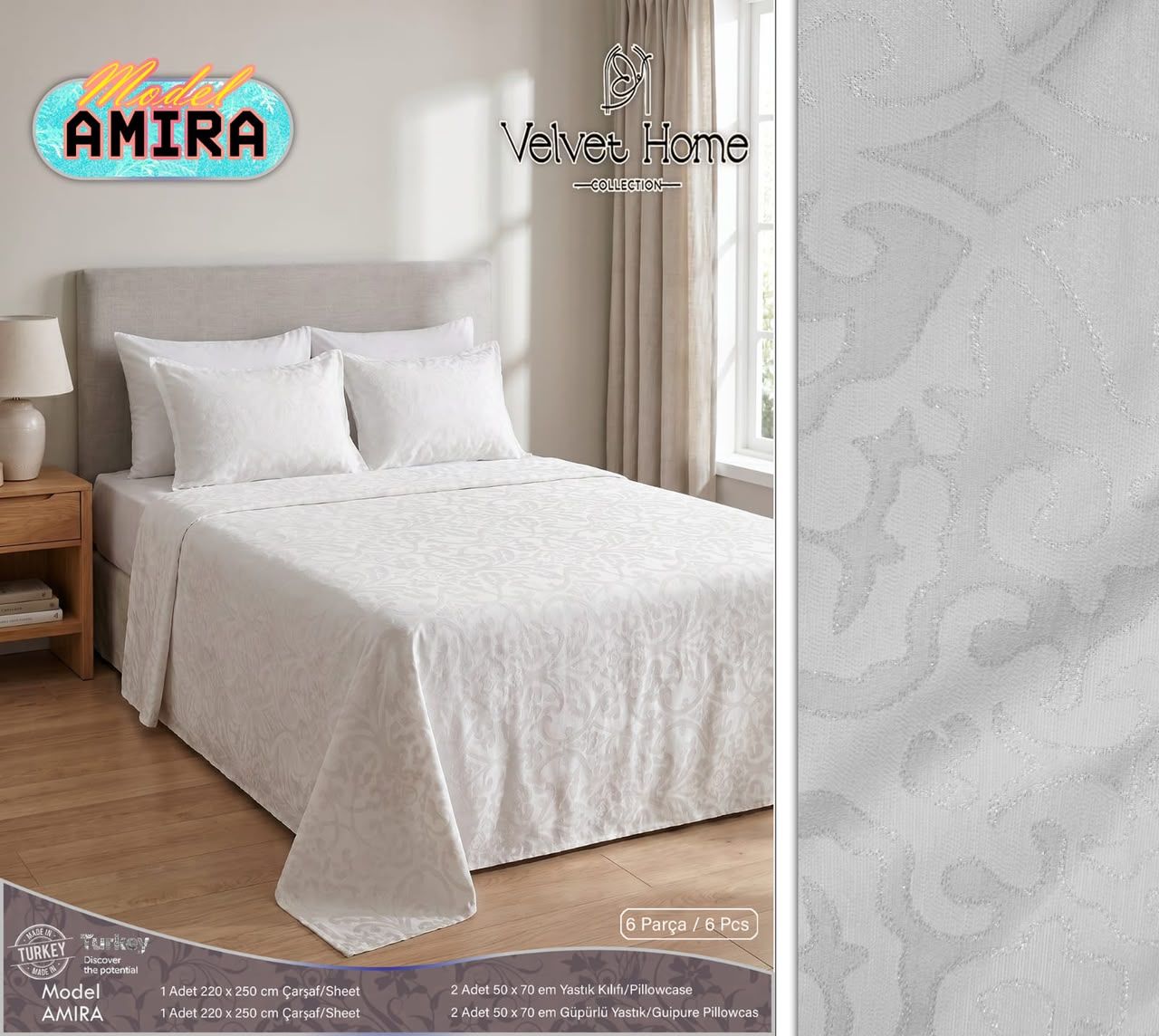 Drap 6 Pièces en Tissu Crêpe Blanc | Velvet Home Collection
