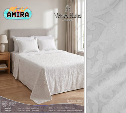 Drap 6 Pièces en Tissu Crêpe Blanc | Velvet Home Collection